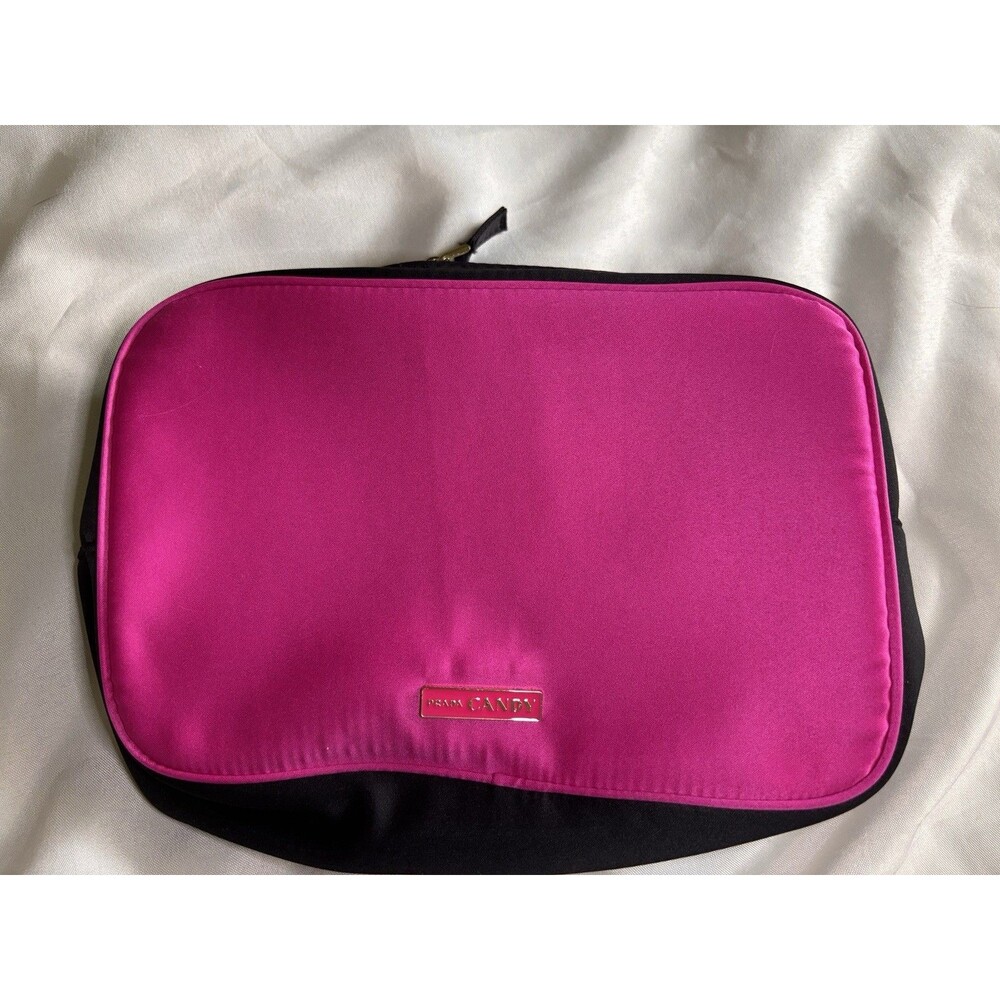 Prada Candy Parfums Hot Pink Black Satin Makeup Cosmetic Bag Travel Pouch Gold